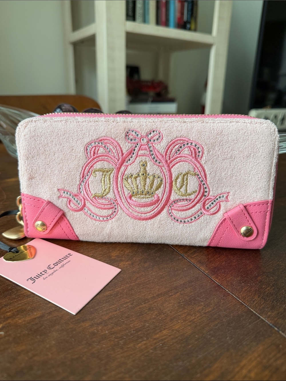 Juicy Couture NWT pink terry long 
wallet with embroidery and rhinestones